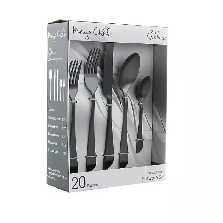 Kirklands Home Flatware & Cutlery|Stainless Steel Gibbous 20-pc. Flatware Set Black