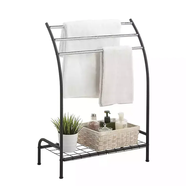 Kirklands Home Bathroom Accessories|Steel 3-Bar Standing Towel Rack Black