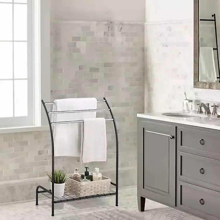 Kirklands Home Bathroom Accessories|Steel 3-Bar Standing Towel Rack Black