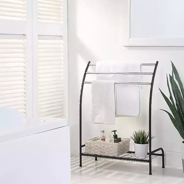 Kirklands Home Bathroom Accessories|Steel 3-Bar Standing Towel Rack Black
