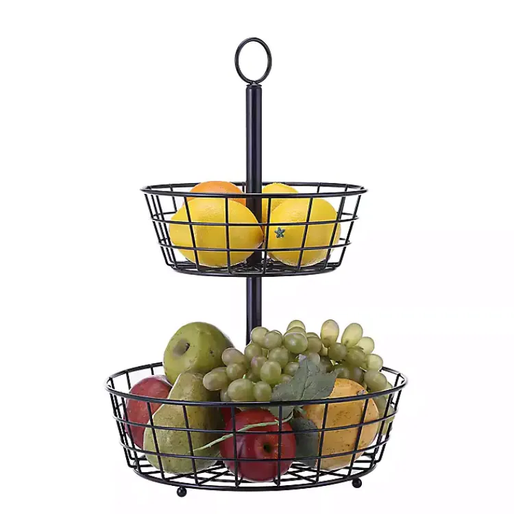 Kirklands Home Kitchen Storage|Steel Two-Tier Fruit Basket Black