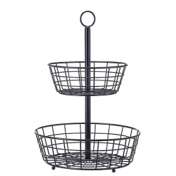 Kirklands Home Kitchen Storage|Steel Two-Tier Fruit Basket Black