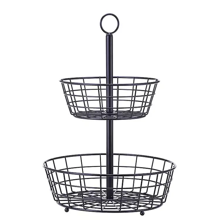 Kirklands Home Kitchen Storage|Steel Two-Tier Fruit Basket Black