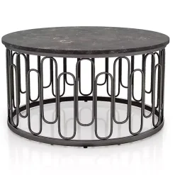 Kirklands Home Coffee Tables|Stone and Metal Geometric Coffee Table Black