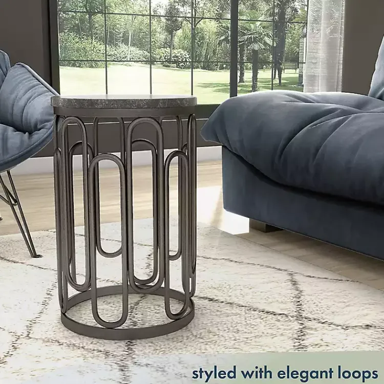 Kirklands Home Accent & End Tables|Stone and Metal Geometric Accent Table Black