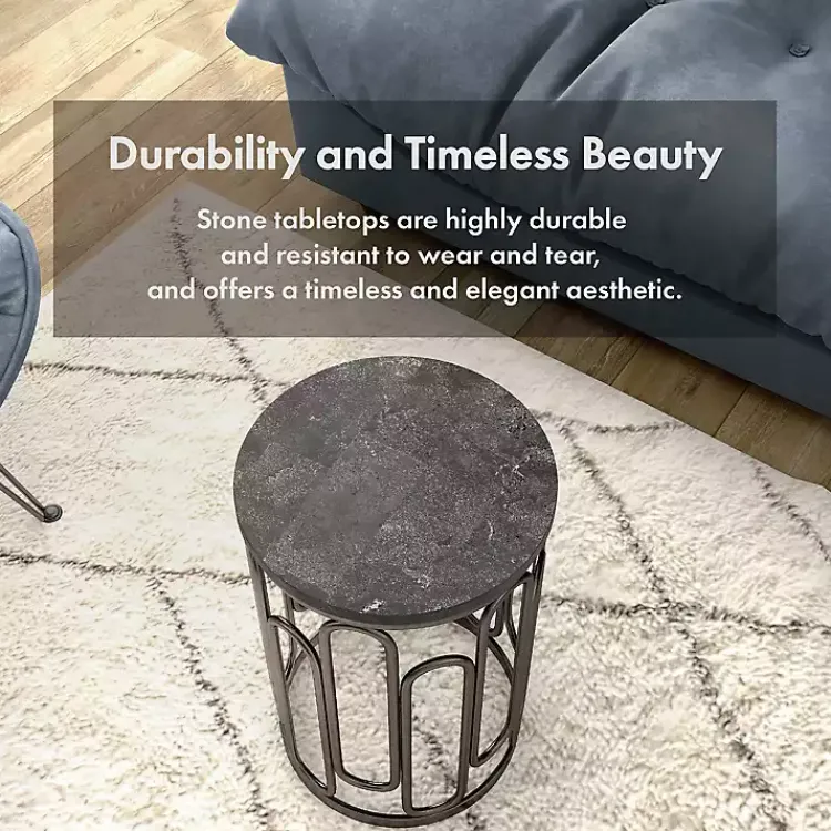 Kirklands Home Accent & End Tables|Stone and Metal Geometric Accent Table Black
