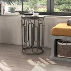 Kirklands Home Accent & End Tables|Stone and Metal Geometric Accent Table Black