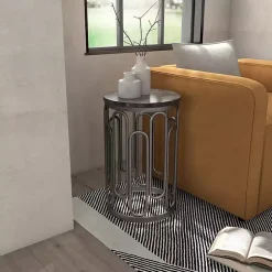 Kirklands Home Accent & End Tables|Stone and Metal Geometric Accent Table Black