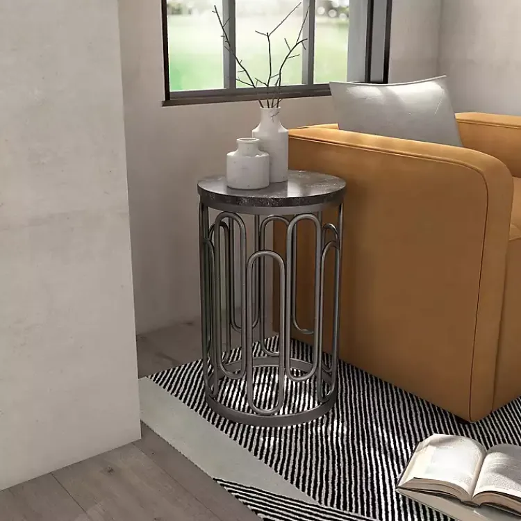 Kirklands Home Accent & End Tables|Stone and Metal Geometric Accent Table Black