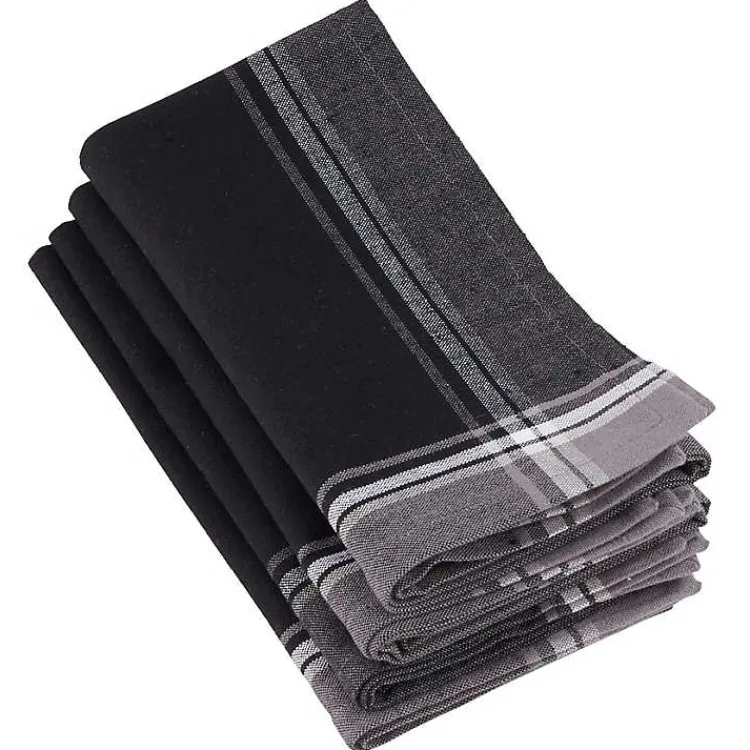 Kirklands Home Table Linens|Striped Border Cotton Napkins, Set of 4 Black