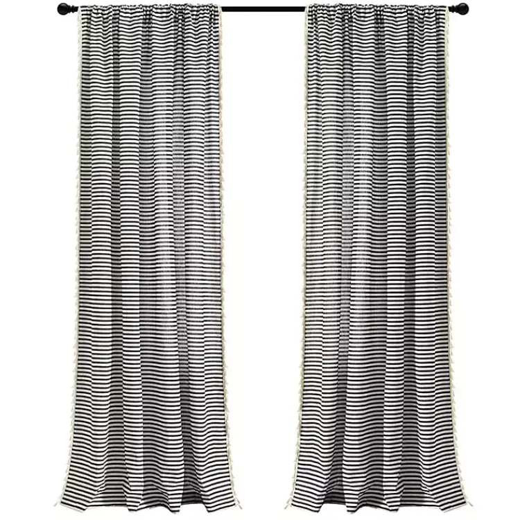 Kirklands Home Curtains & Drapes|Black Striped Tassel Curtain Panel Set, 84 in.