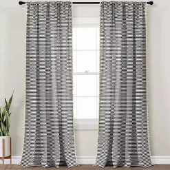Kirklands Home Curtains & Drapes|Black Striped Tassel Curtain Panel Set, 84 in.