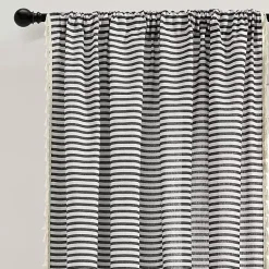 Kirklands Home Curtains & Drapes|Black Striped Tassel Curtain Panel Set, 84 in.
