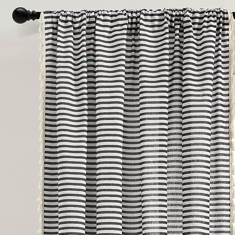 Kirklands Home Curtains & Drapes|Black Striped Tassel Curtain Panel Set, 84 in.