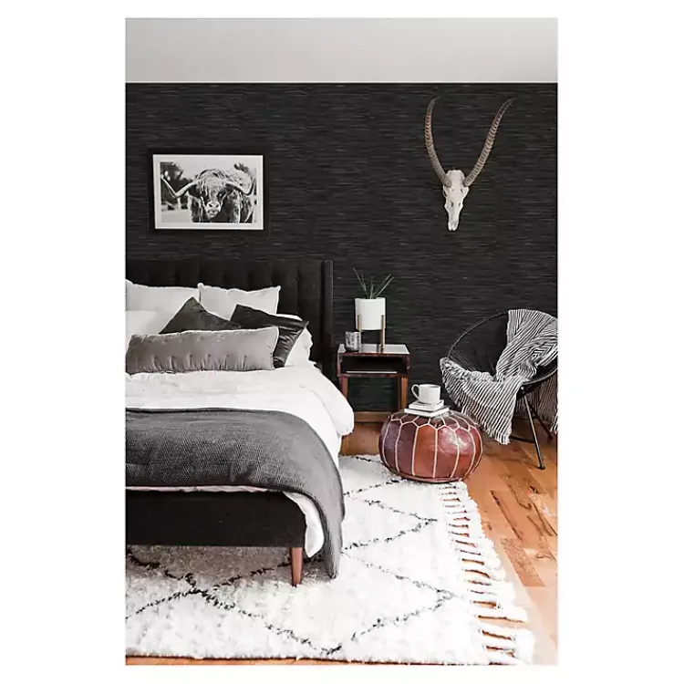 Kirklands Home Wall Murals & Wallpaper|Textured Grassweave Peel & Stick Wallpaper Black