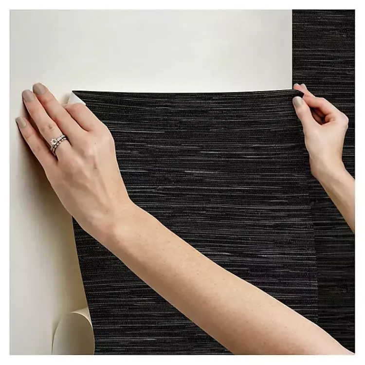 Kirklands Home Wall Murals & Wallpaper|Textured Grassweave Peel & Stick Wallpaper Black