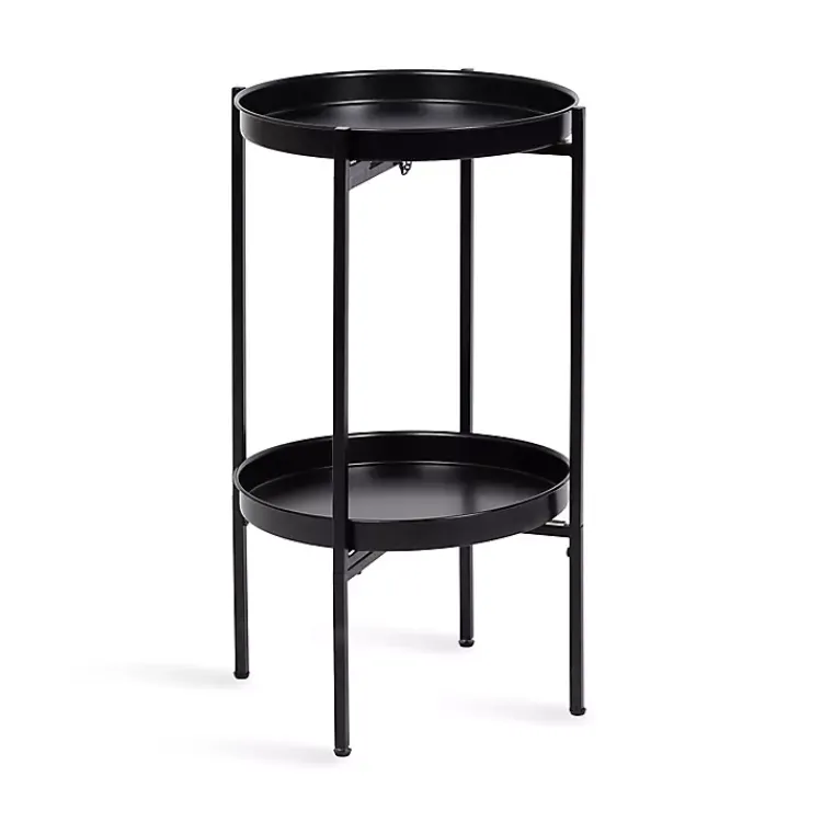 Kirklands Home Accent & End Tables|2-Tier Foldable Cienna Accent Table Black