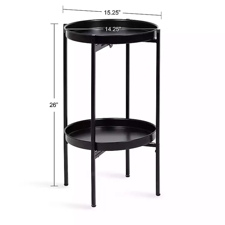 Kirklands Home Accent & End Tables|2-Tier Foldable Cienna Accent Table Black