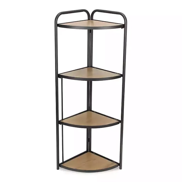 Kirklands Home Bookshelves|Black 4-Tier Foldable Corner Shelf