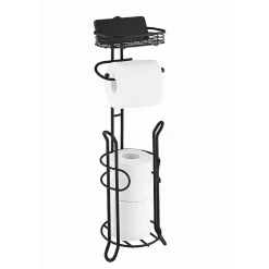 Kirklands Home Bathroom Accessories|Toilet Paper Storage Stand with Basket Black
