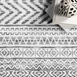 Kirklands Home Area Rugs|Black Tribal Geometric Washable Area Rug, 6x9