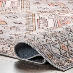 Kirklands Home Area Rugs|Black Tribal Motif Washable Area Rug, 5x8