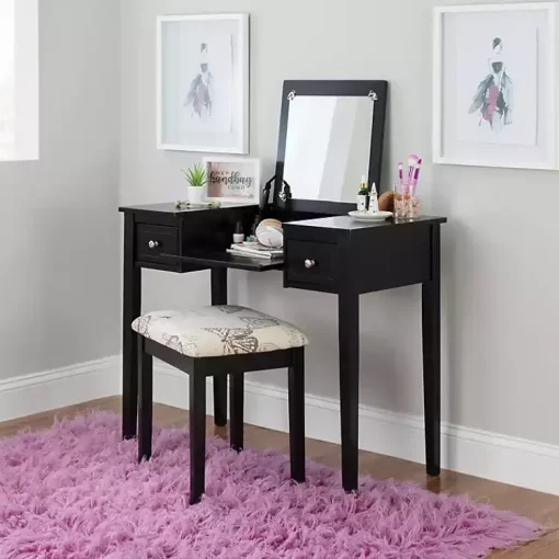 Kirklands Home Dressers & Chests|Virginia Butterfly 2-pc. Vanity Set Black