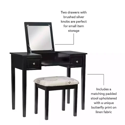 Kirklands Home Dressers & Chests|Virginia Butterfly 2-pc. Vanity Set Black
