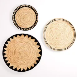 Kirklands Home Wall Plaques|Black Water Hyacinth Basket Wall Plaques, Set of 3