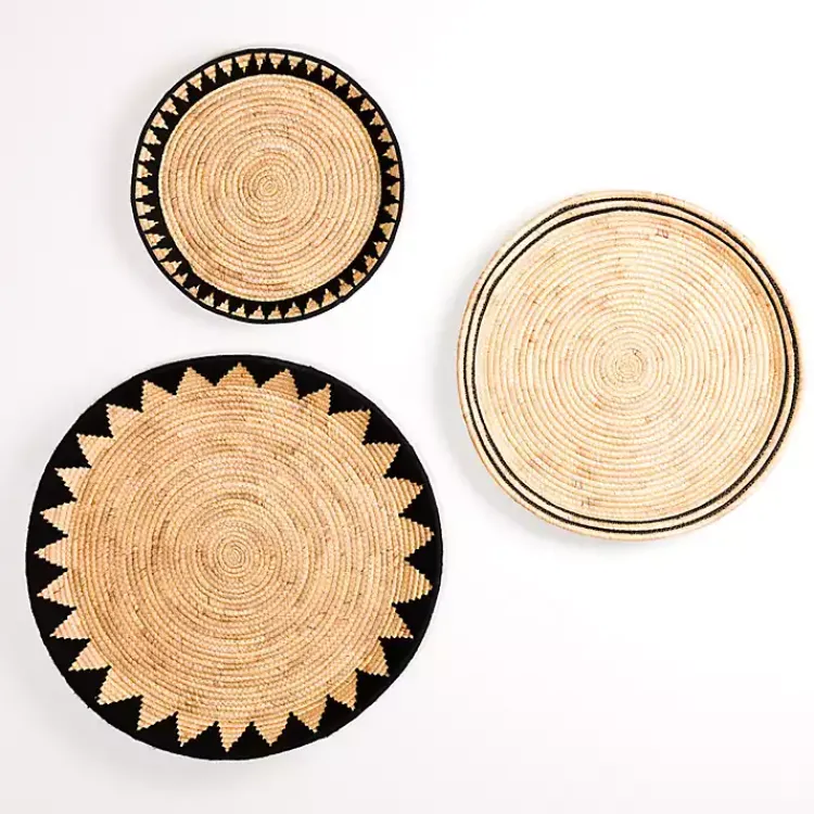 Kirklands Home Wall Plaques|Black Water Hyacinth Basket Wall Plaques, Set of 3