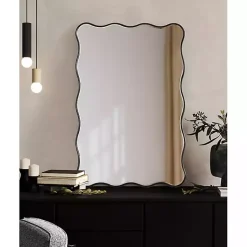 Kirklands Home Decorative Mirrors|Black Wavy Beveled Rectangular Wall Mirror