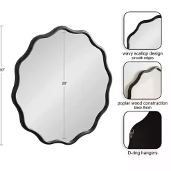 Kirklands Home Decorative Mirrors|Wavy Scallop Round Wall Mirror Black