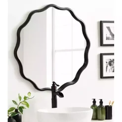 Kirklands Home Decorative Mirrors|Wavy Scallop Round Wall Mirror Black