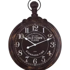 Kirklands Home Clocks|Black Weathered Iron Frame Round Wall Clock