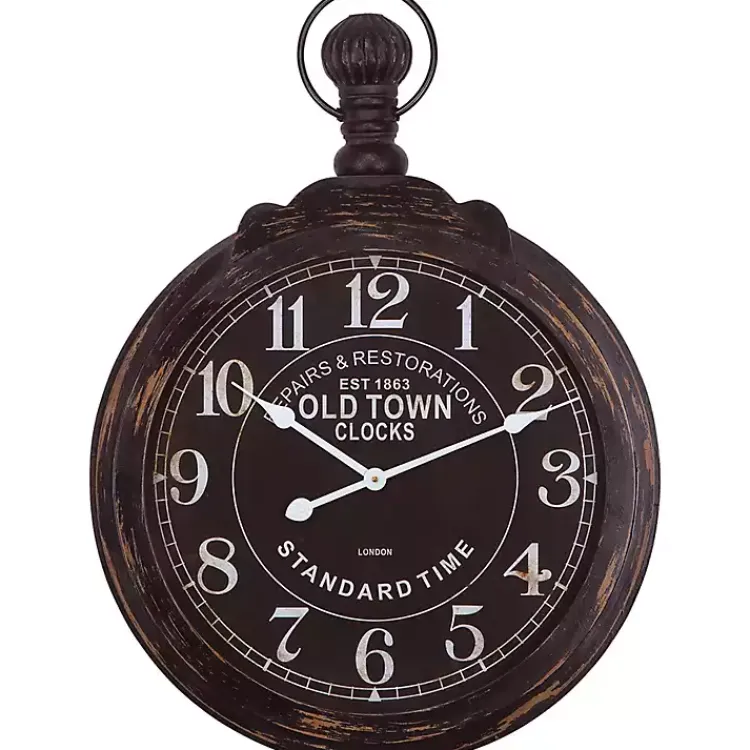 Kirklands Home Clocks|Black Weathered Iron Frame Round Wall Clock