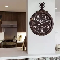 Kirklands Home Clocks|Black Weathered Iron Frame Round Wall Clock