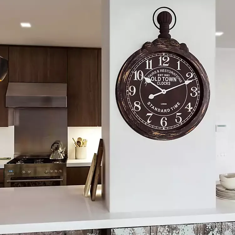 Kirklands Home Clocks|Black Weathered Iron Frame Round Wall Clock