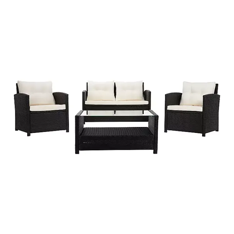 Kirklands Home Outdoor Sets|Black Wicker 4-pc. Deluxe Outdoor Living Set