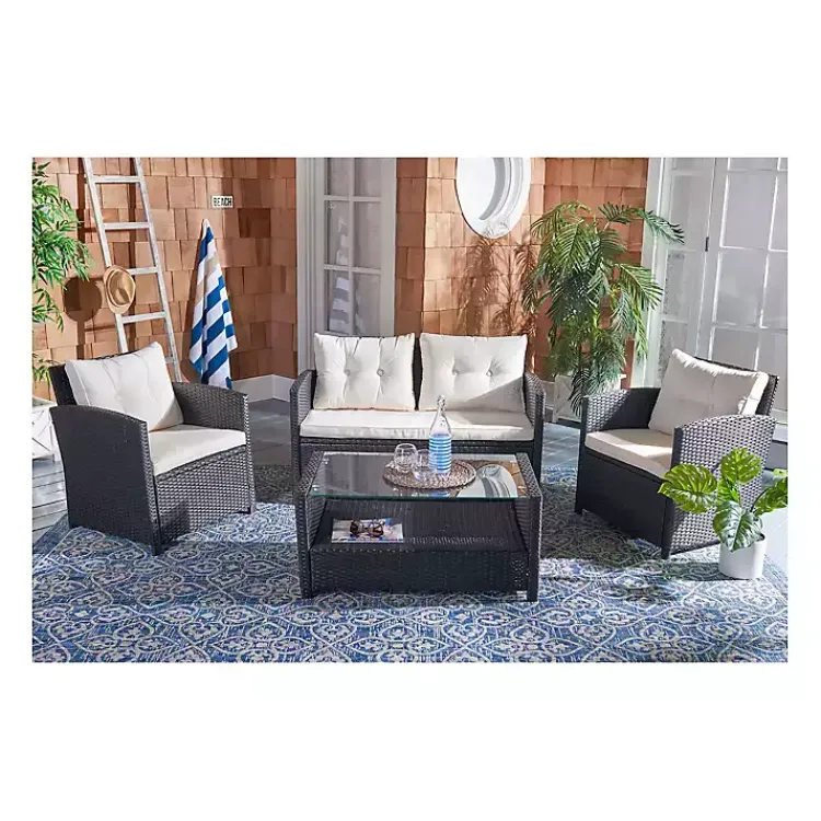 Kirklands Home Outdoor Sets|Black Wicker 4-pc. Deluxe Outdoor Living Set