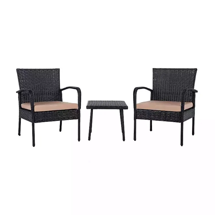 Kirklands Home Outdoor Sets|Wicker 3-pc. Patio Set with Beige Cushions Black