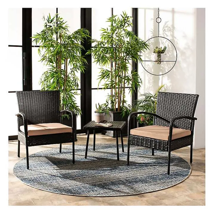 Kirklands Home Outdoor Sets|Wicker 3-pc. Patio Set with Beige Cushions Black