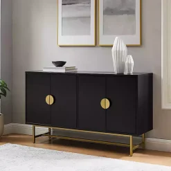 Kirklands Home Cabinets & Sideboards|Wood & Gold Metal Sideboard Black