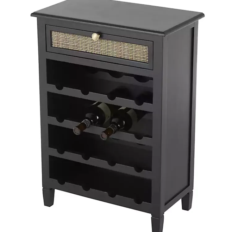 Kirklands Home Cabinets & Sideboards|Wood & Natural Rattan Wine Bottle Cabinet Black