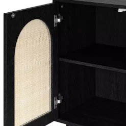 Kirklands Home Cabinets & Sideboards|Wood and Arched Rattan 2-Door Cabinet Black
