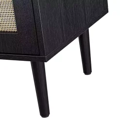 Kirklands Home Cabinets & Sideboards|Wood and Arched Rattan 2-Door Cabinet Black