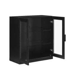Kirklands Home Cabinets & Sideboards|Black Wood and Glass Stackable Storage Cabinet