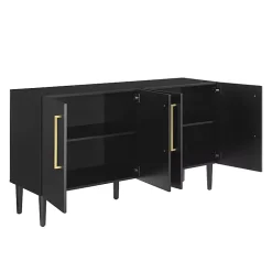Kirklands Home Cabinets & Sideboards|Wood and Gold 4-Door Cabinet Black
