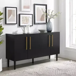 Kirklands Home Cabinets & Sideboards|Wood and Gold 4-Door Cabinet Black