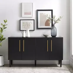 Kirklands Home Cabinets & Sideboards|Wood and Gold 4-Door Cabinet Black