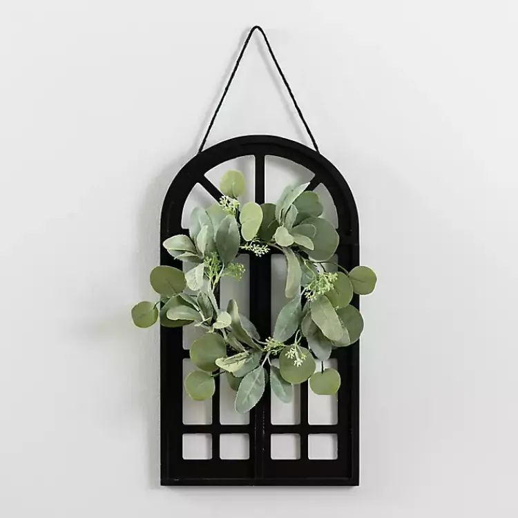 Kirklands Home Wall Plaques|Wood and Mini Wreath Arch Wall Plaque Black